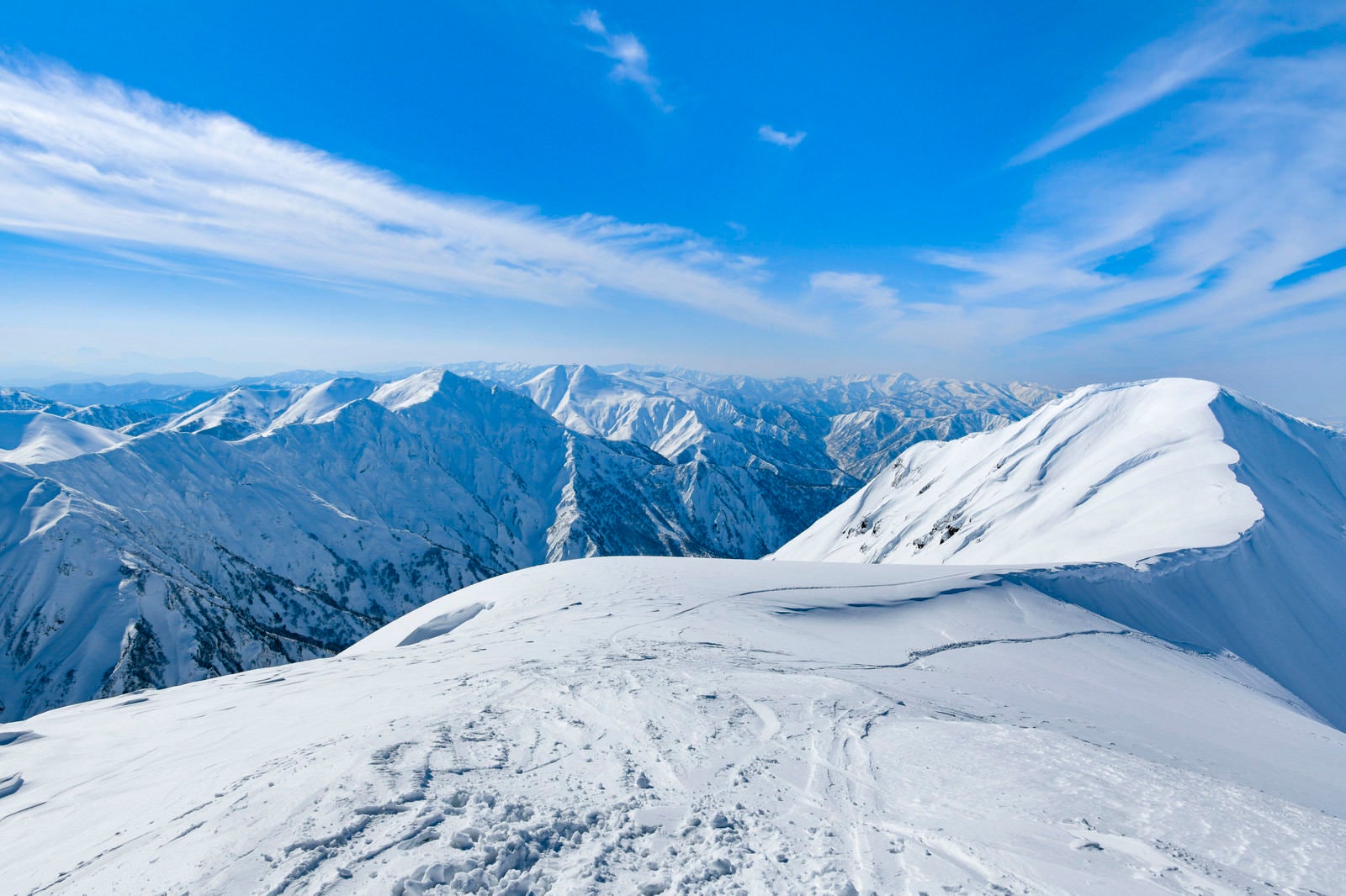 「冬の茂倉岳稜線と谷川主脈」の写真