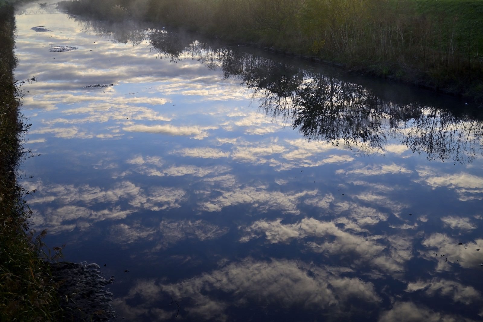 「水鏡に映る千切れ雲」の写真