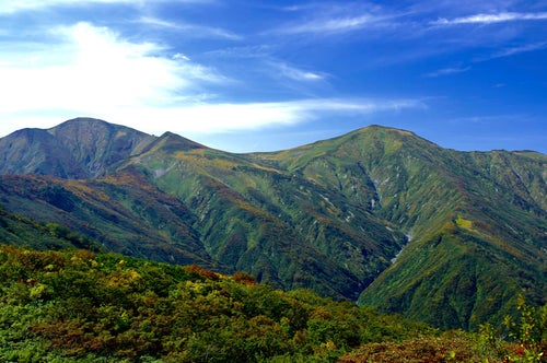 大朝日岳山頂と西朝日岳の写真