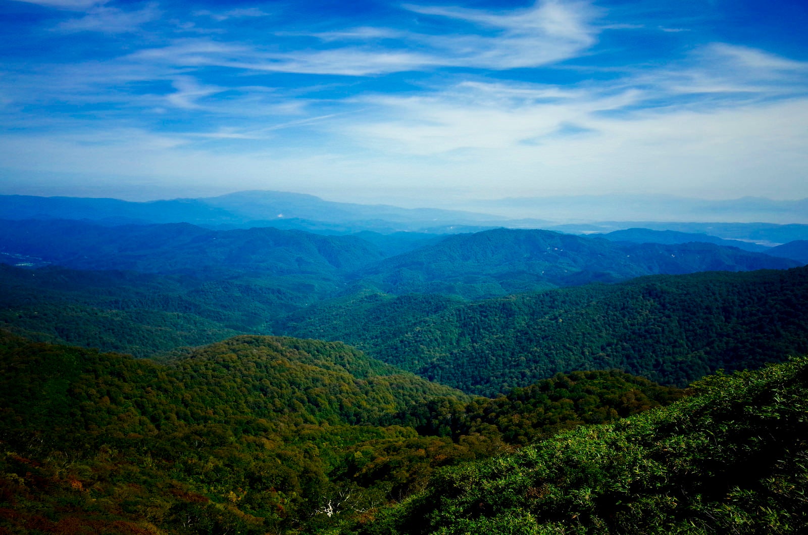 「大朝日岳稜線から見る葉山と奥羽山脈方面」の写真