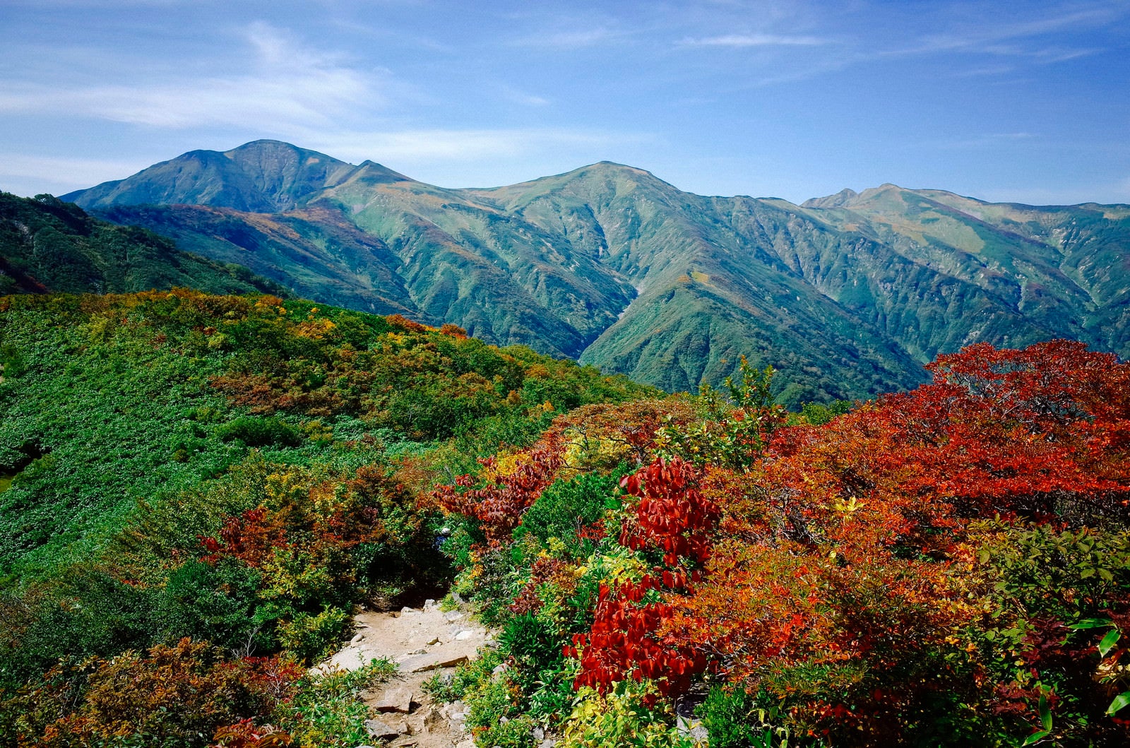 「小朝日岳から大朝日岳へと向かう稜線」の写真
