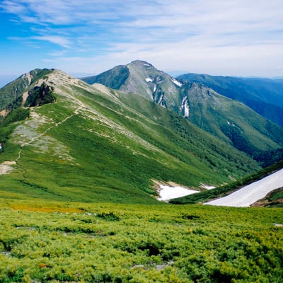 表銀座登山道から眺める常念岳方面の写真