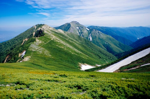 表銀座登山道から眺める常念岳方面の写真