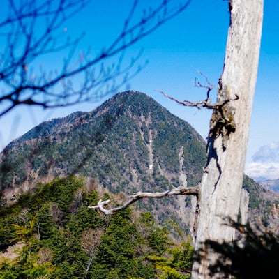 庚申山の登山道から見る皇海山（すかいさん）の写真