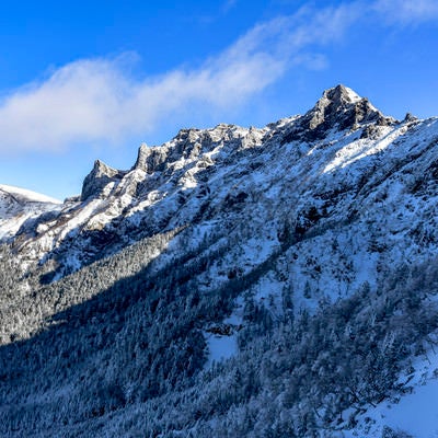 冬の文三郎尾根から眺める横岳と硫黄岳の写真
