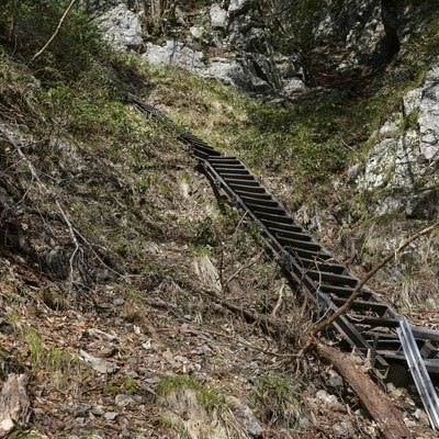 大峰奥駈道のはしごで繋がれた険しい登山道の写真