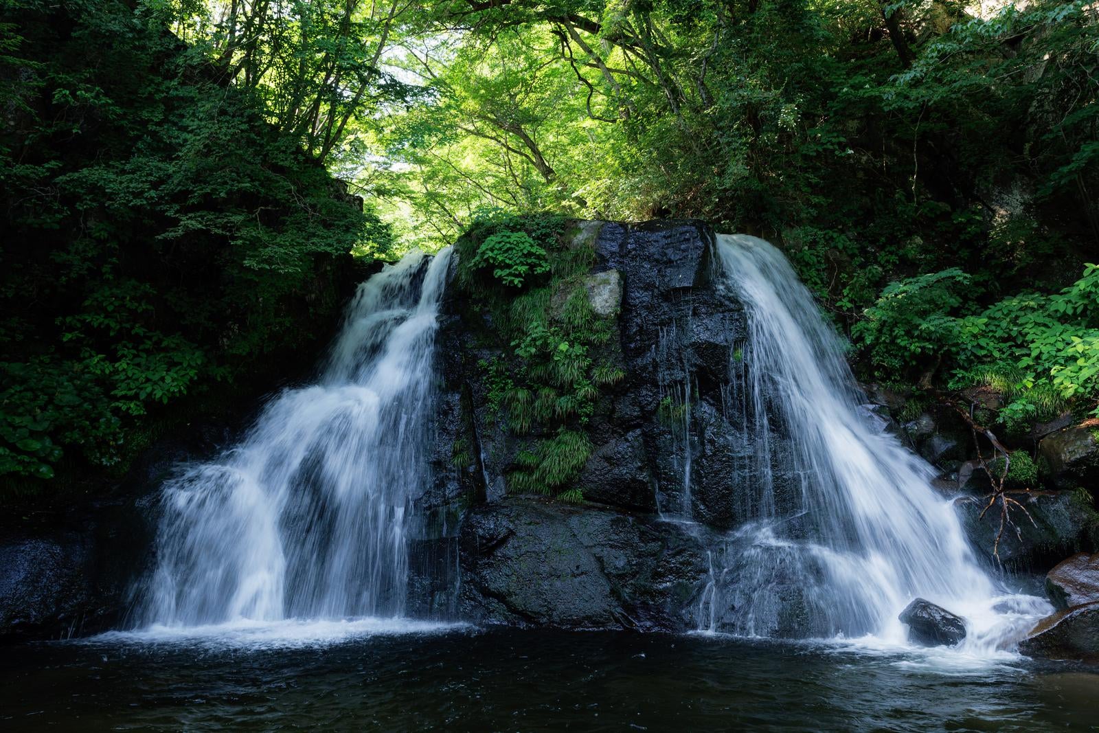 「水の流れが語る自然と天栄村の明神滝」の写真