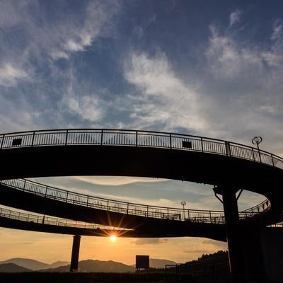 天地人橋からの夕日の絶景（星の村天文台）の写真