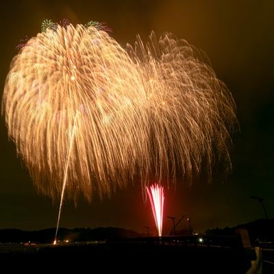 浅川の花火が夜空を彩るの写真