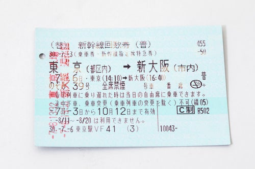 東京→新大阪の払戻証の写真