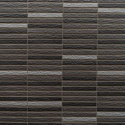 ダークブラウンとライトグレーの横長レンガタイルの写真