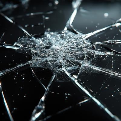 中心から広がるガラスのひび割れの写真