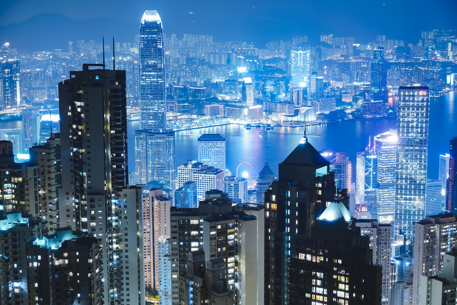 「香港島の山頂から見える夜景」の写真