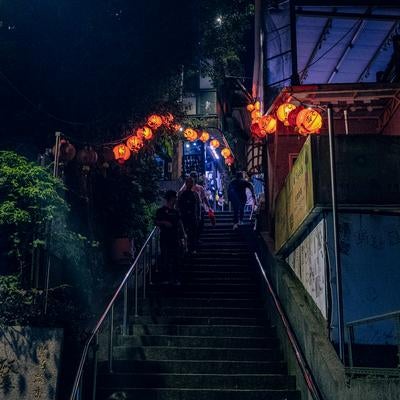 九份（台湾）の提灯がある階段の写真