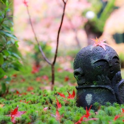 京都の紅葉と圓光寺のお地蔵さんの写真
