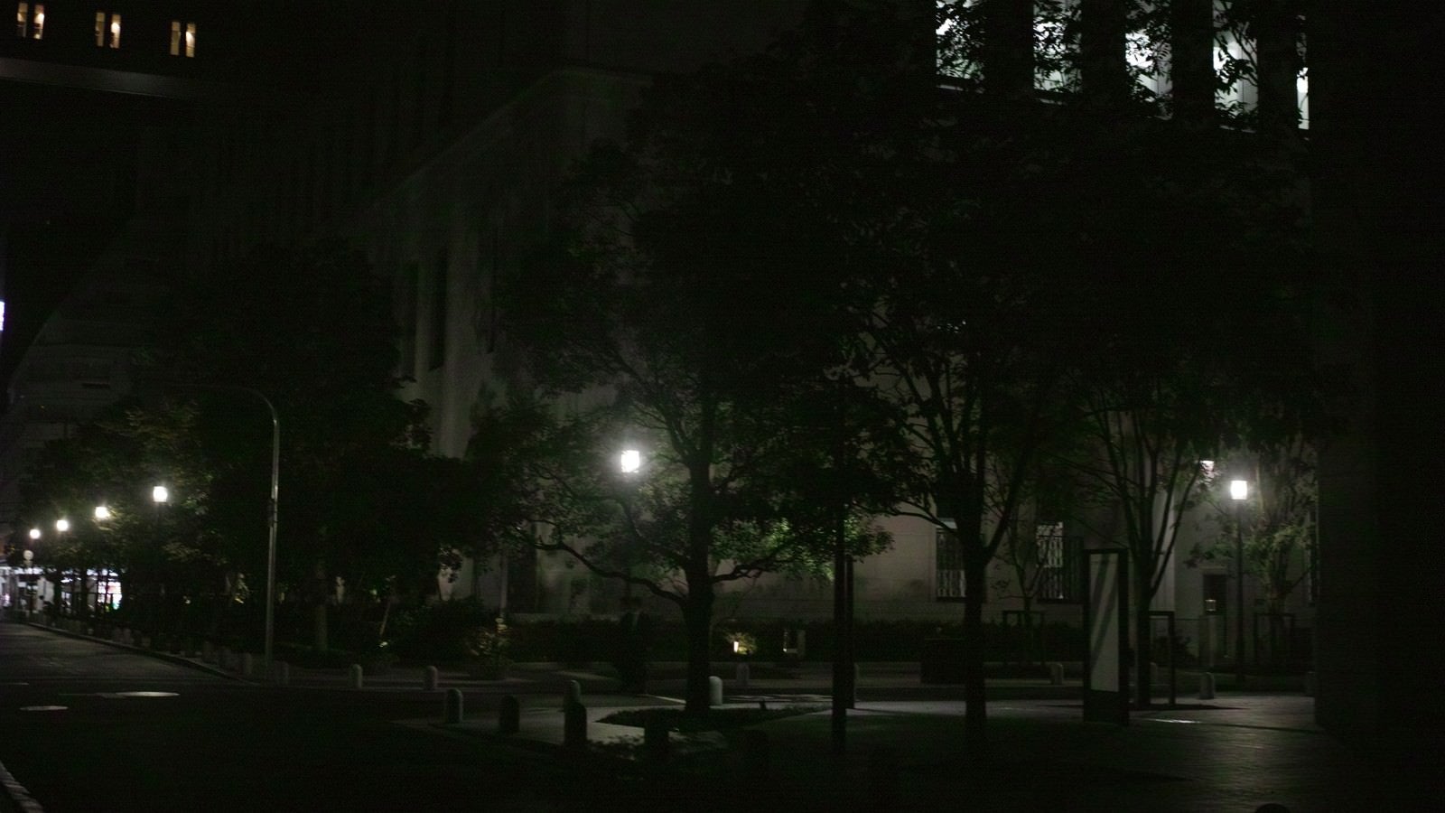 「深夜街灯と街並み」の写真