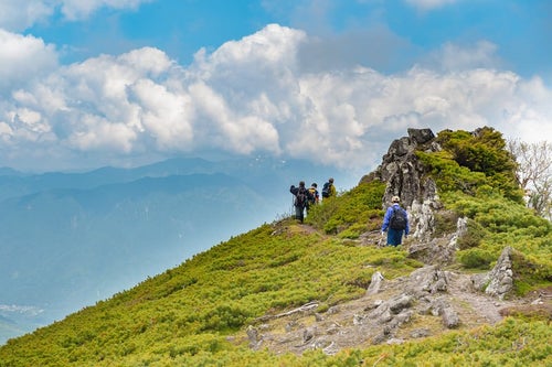 夏の雲と乗鞍新登山道の稜線の写真