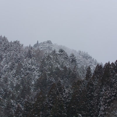 雪に霞む山間の写真