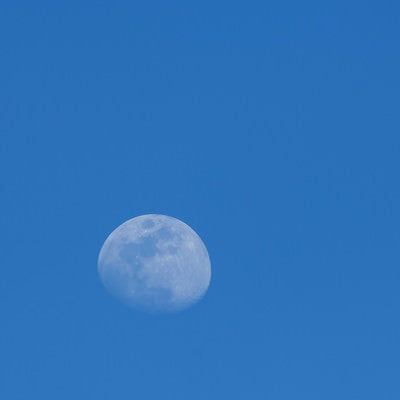 青空の中の白い月の写真