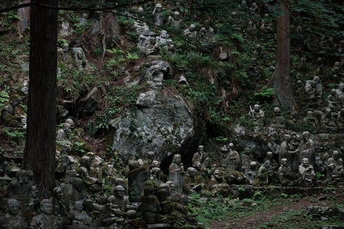 東堂山満福にあふれる羅漢の石像の写真