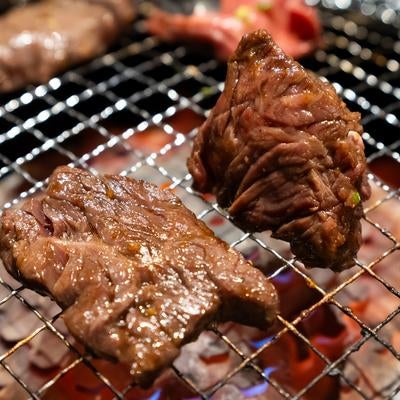 炭火で焼く上質な焼肉の網焼きの写真