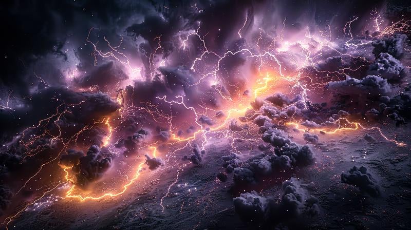 炸裂する雷の写真