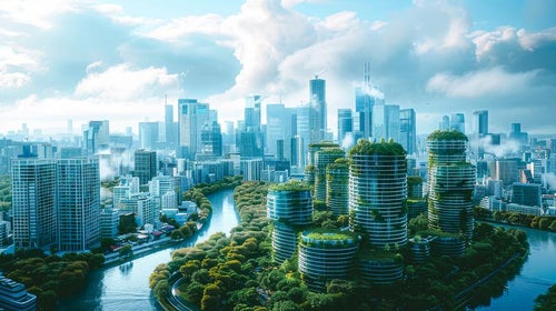 緑に覆われた都市の写真