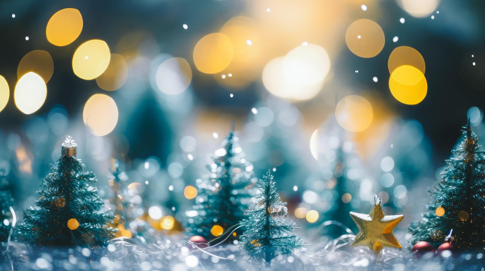 「ミニチュアのクリスマスツリーと街明かり」の写真