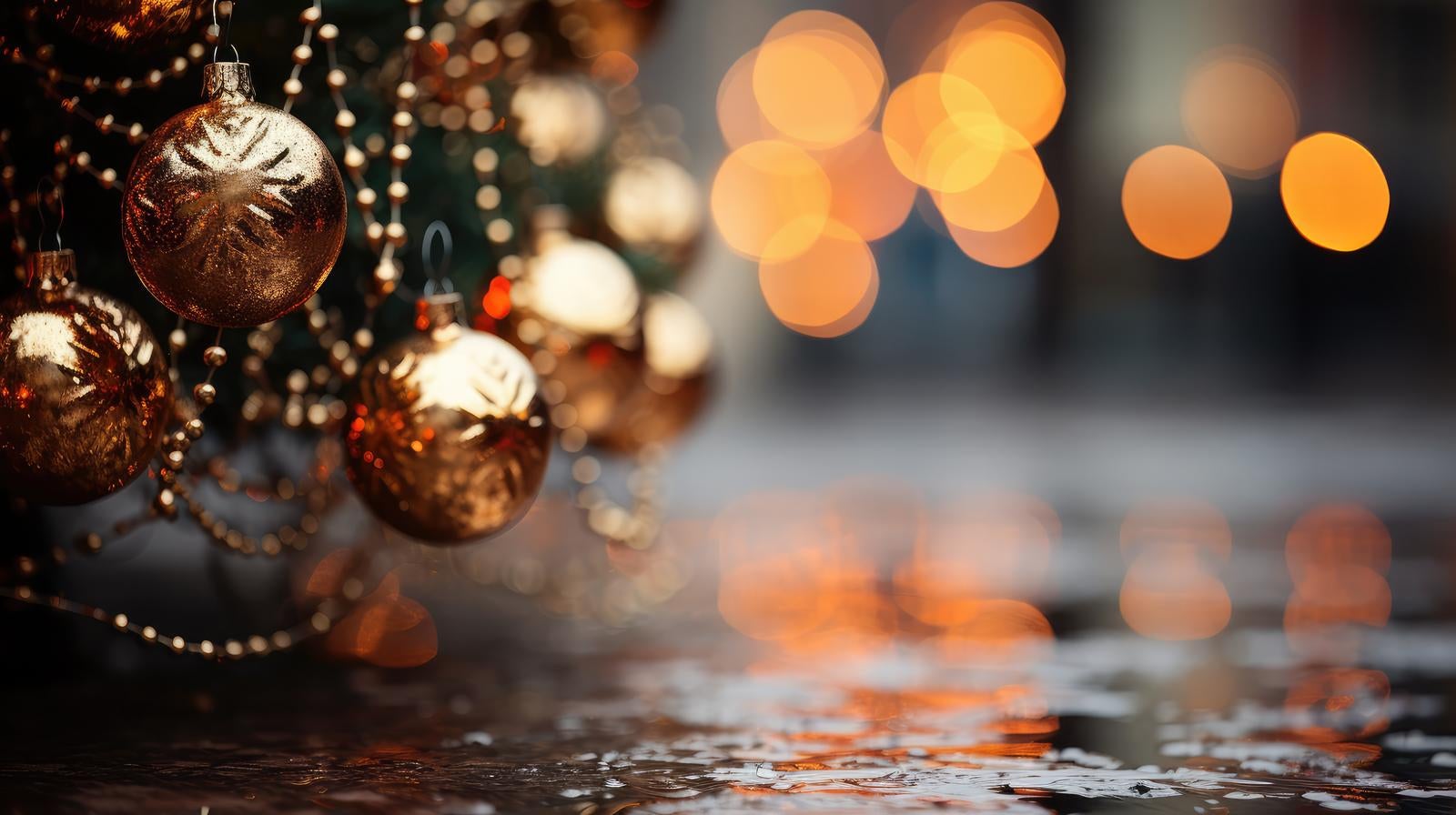 「雨がふる地面とクリスマスツリー」の写真