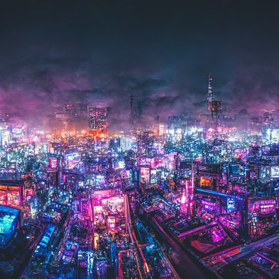 サイバーパンクの都市景観の写真