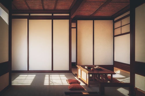 窓から差し込む光と和モダンな部屋の写真