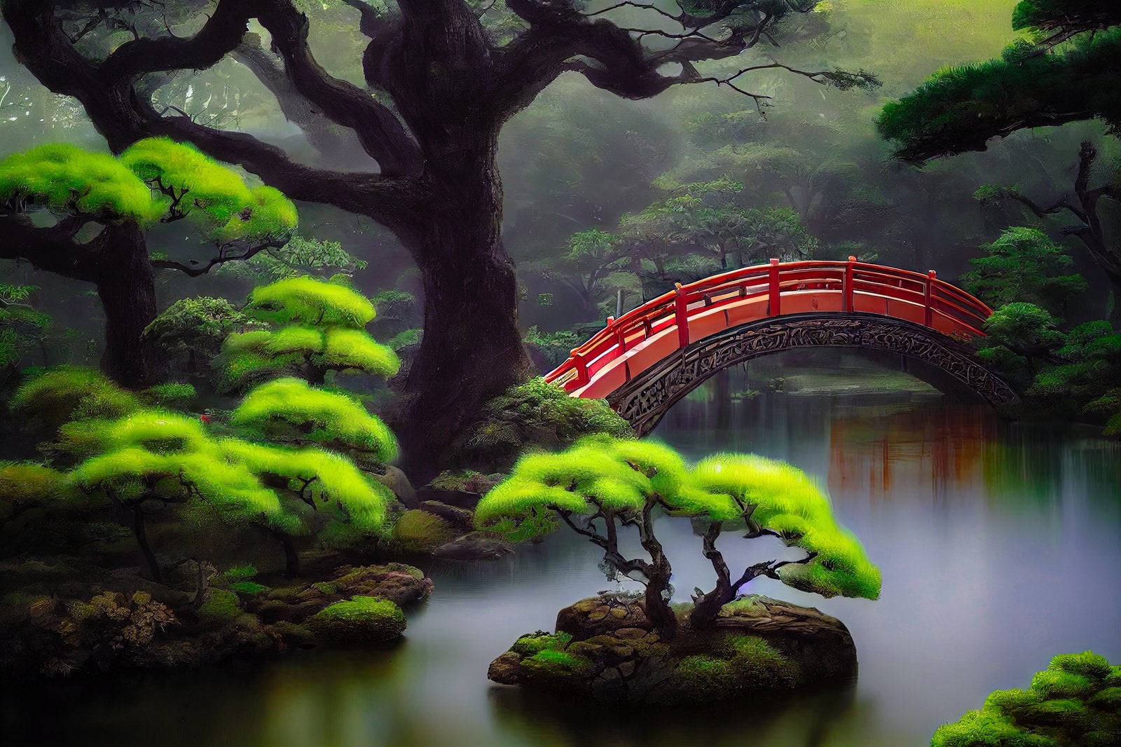 「池泉庭園の太鼓橋」の写真