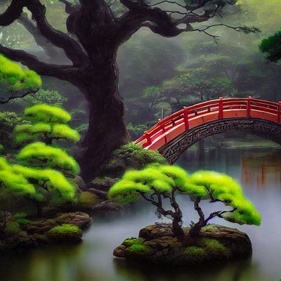 池泉庭園の太鼓橋の写真