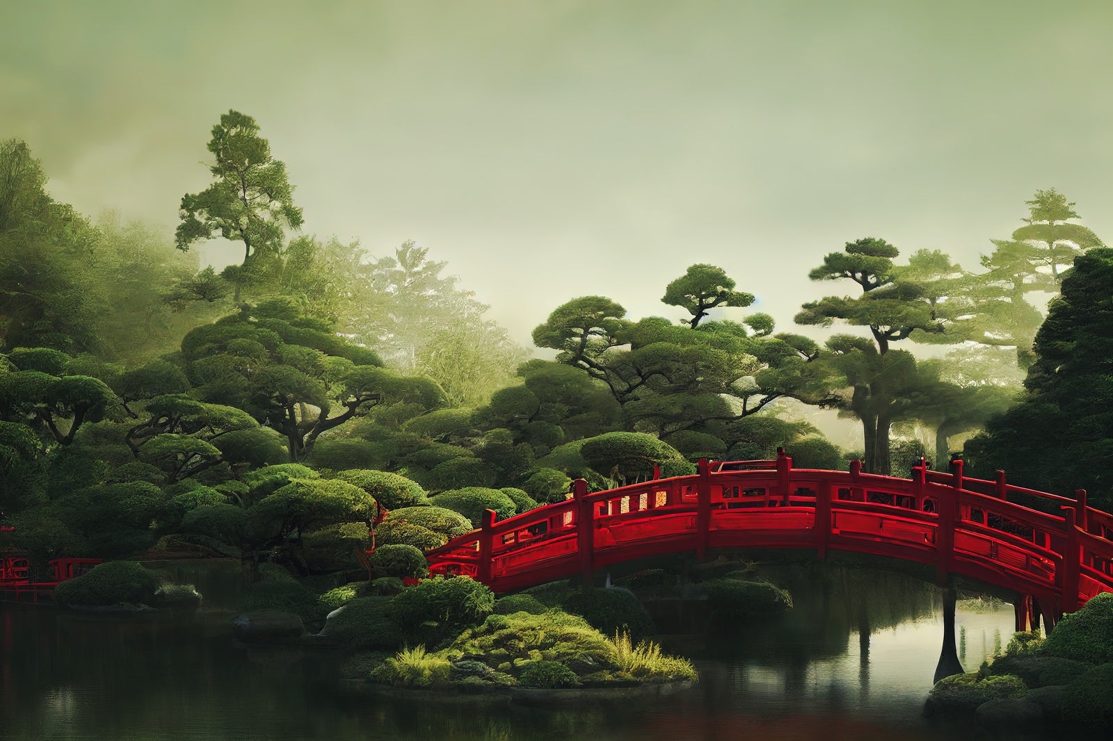「池泉庭園に架かる太鼓橋」の写真