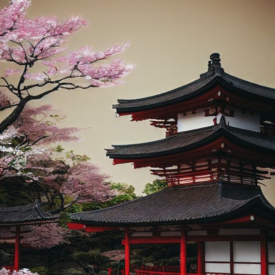 仏塔と桜の写真