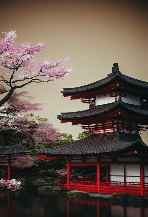 仏塔と桜の写真