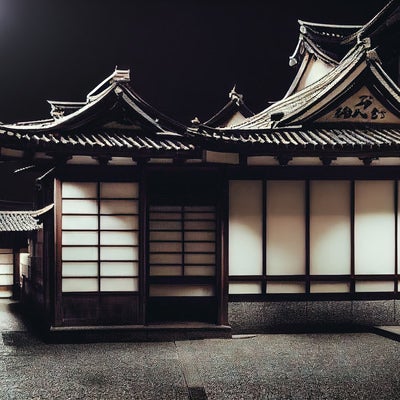 月明りに照らされた日本家屋の写真