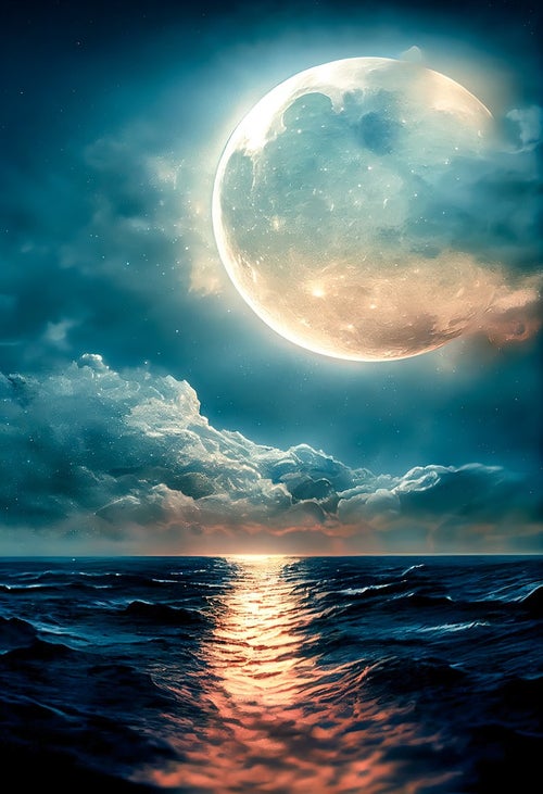 雲に隠れた満月とレイラインの写真