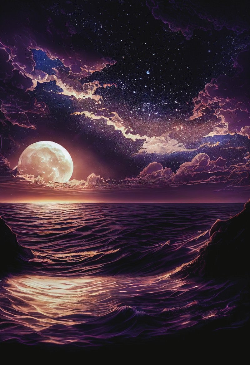 「水平線を照らす満月の月明り」の写真