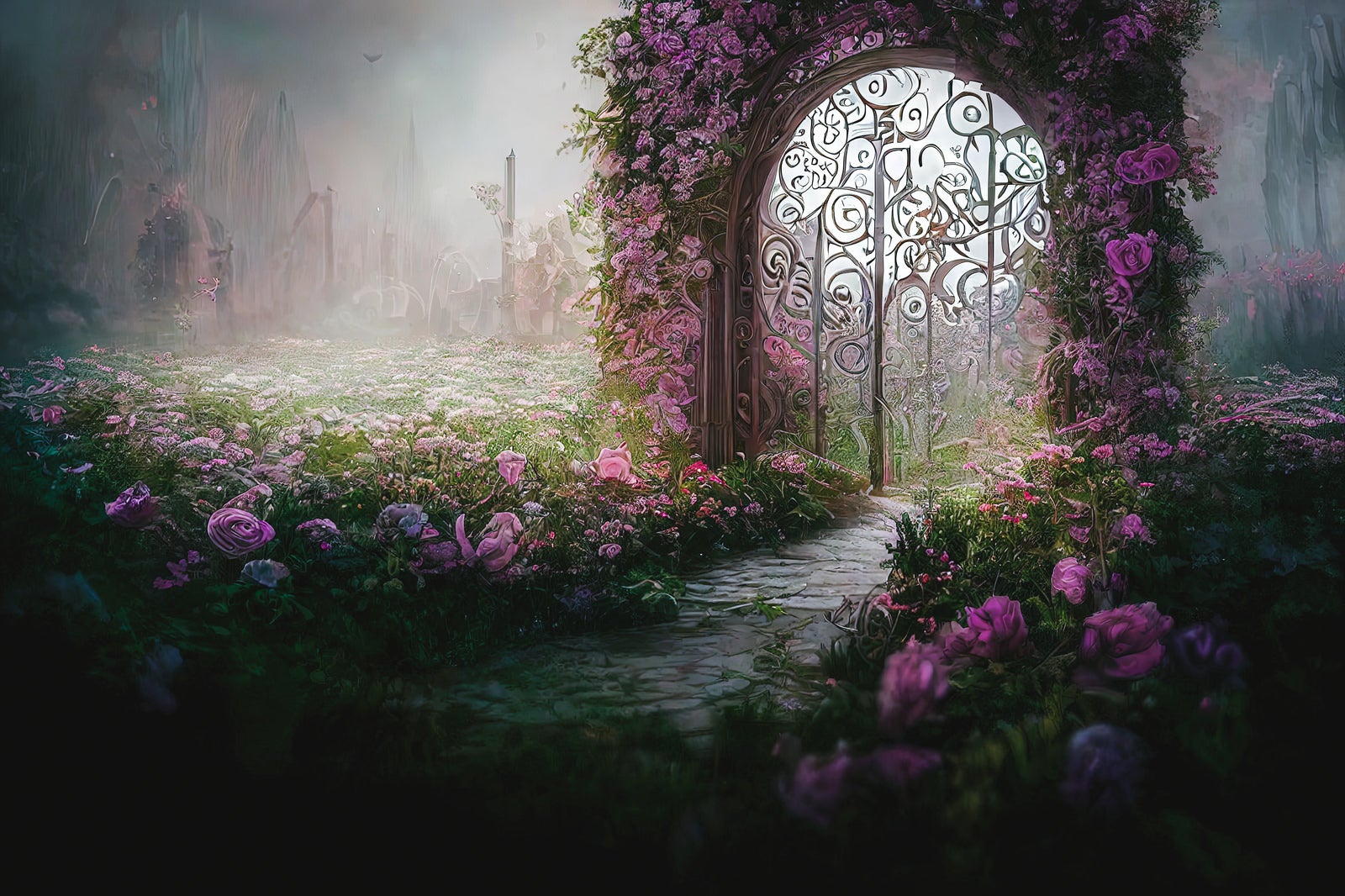 「お花畑に囲まれたゲート」の写真