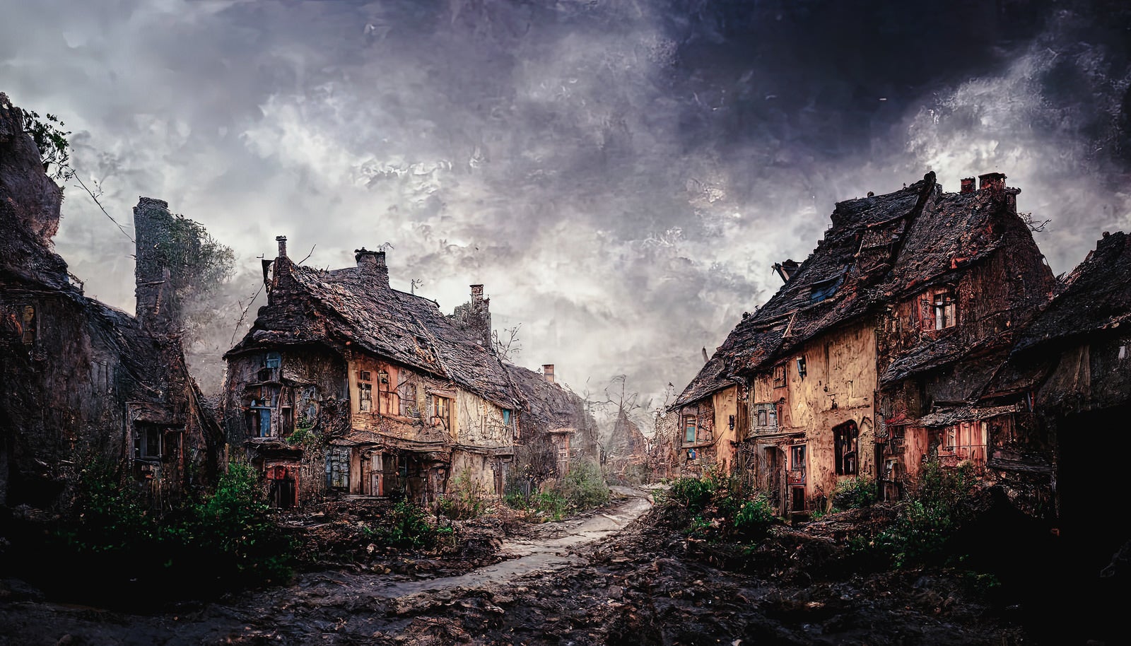 「荒れ果てた廃村」の写真
