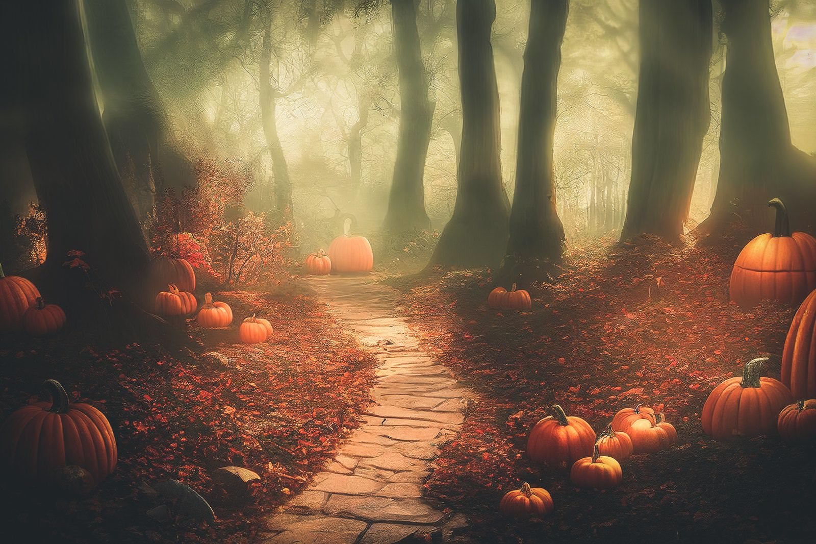 「落葉とかぼちゃの道」の写真