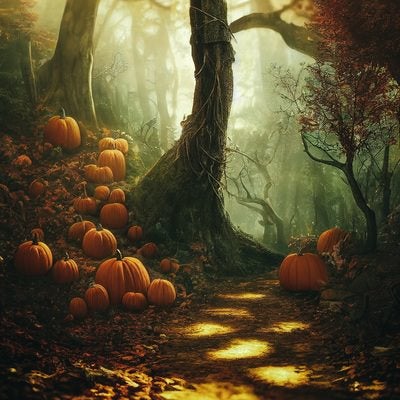 幻想的な森とかぼちゃ（ハロウィン）の写真