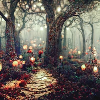 幻想的なハロウィンの森の写真