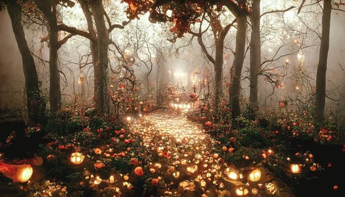 森のライトアップ（ハロウィン）の写真
