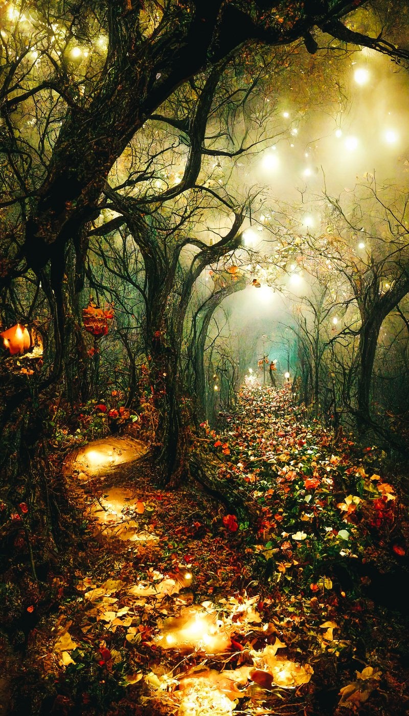 「ライトアップした幻想的の森」の写真