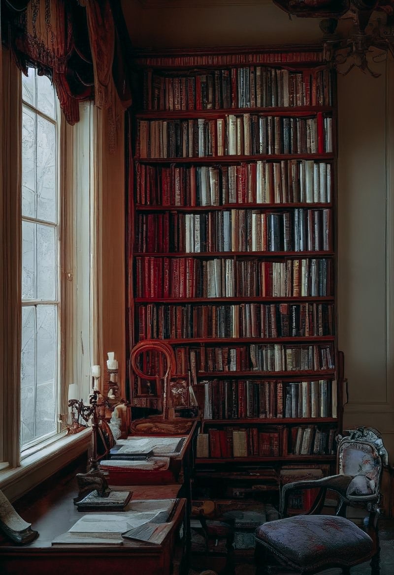「大きな本棚がある書斎」の写真