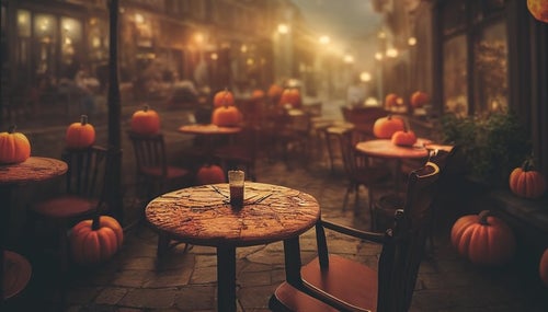 ジャックランタンに専有されたカフェの様子の写真