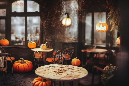 店内にかぼちゃが蔓延るの写真