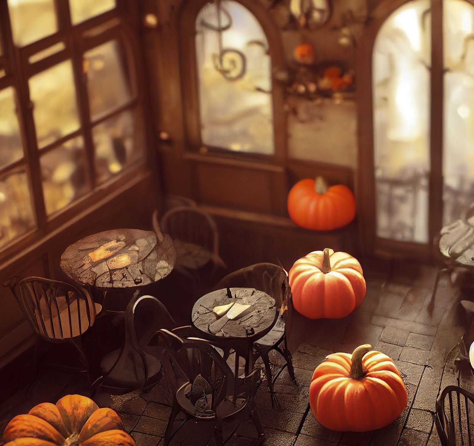 「かぼちゃが無造作に置かれた店内」の写真